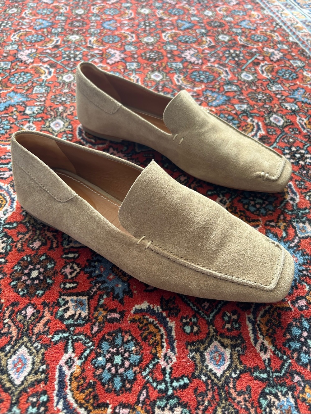 STAUD Becks Suede Square Toe Sip-on Loafers in Dune Tan 38